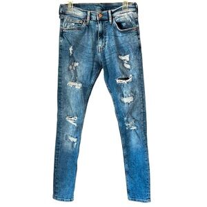 H&M @ DENIM WOMENS RIPPED THRASHED DISTRESSED SUPER SKINNY DENIM JEANS E…